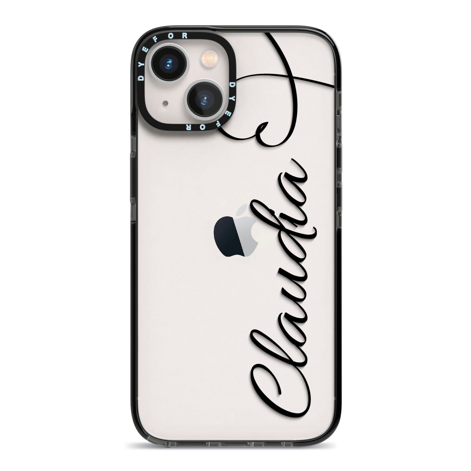 Personalised Heart Name iPhone 13 Black Impact Case on Silver phone