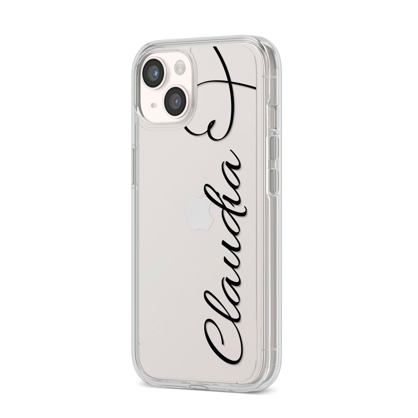 Personalised Heart Name iPhone 14 Clear Tough Case Starlight Angled Image