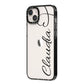Personalised Heart Name iPhone 14 Plus Black Impact Case Side Angle on Silver phone