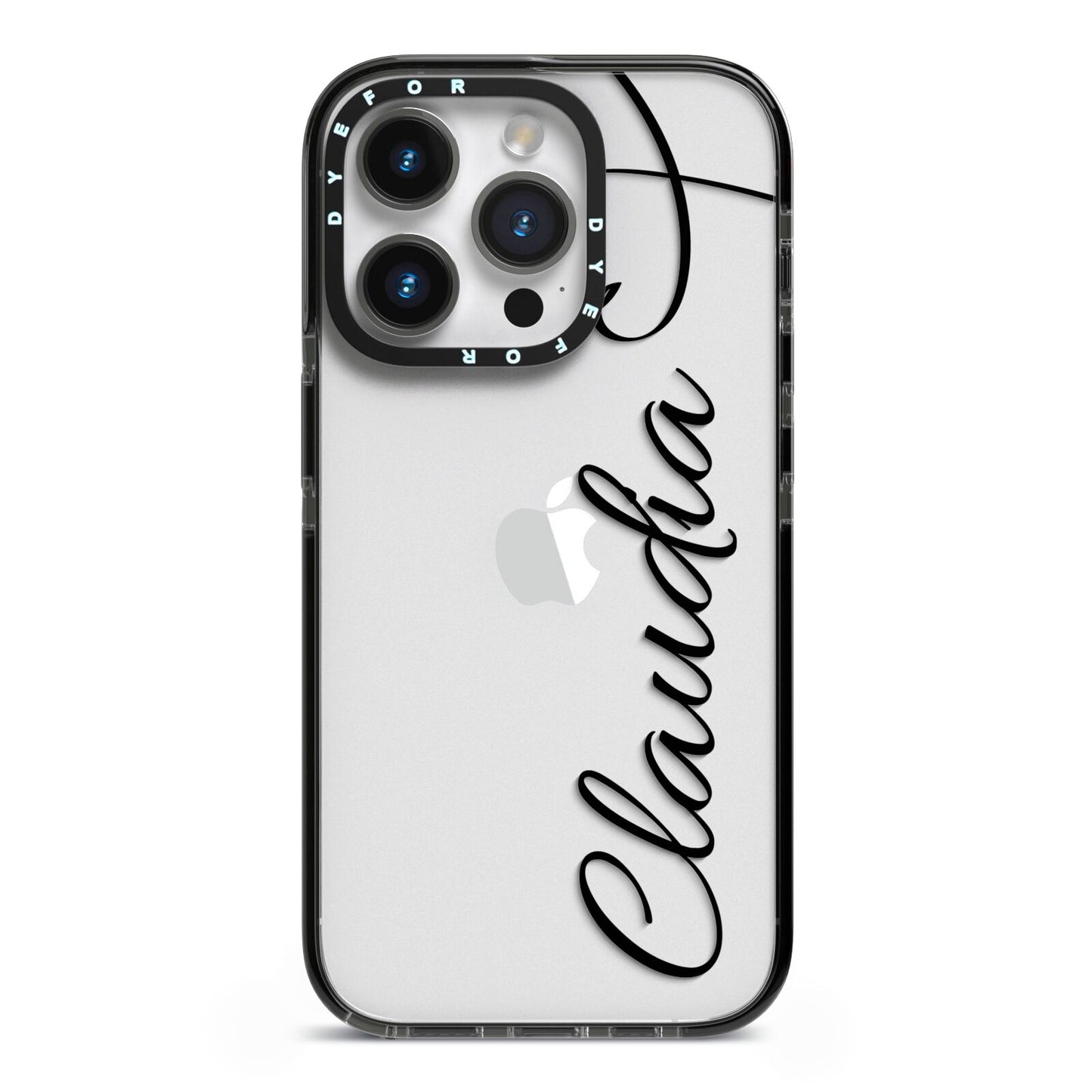 Personalised Heart Name iPhone 14 Pro Black Impact Case on Silver phone