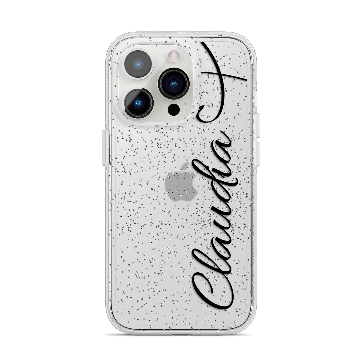 Personalised Heart Name iPhone 14 Pro Glitter Tough Case Silver