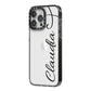 Personalised Heart Name iPhone 14 Pro Max Black Impact Case Side Angle on Silver phone