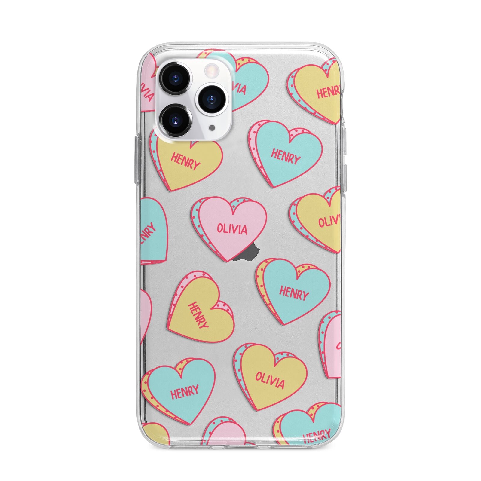 Personalised Heart Sweets Apple iPhone 11 Pro Max in Silver with Bumper Case