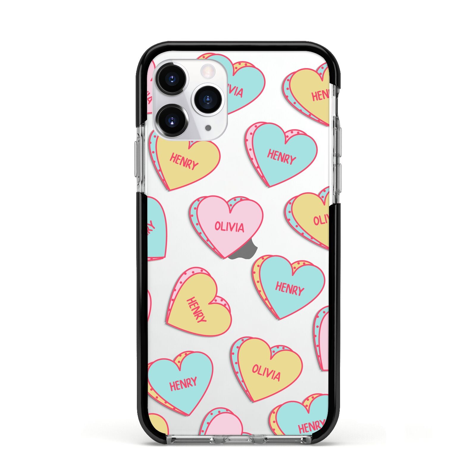 Personalised Heart Sweets Apple iPhone 11 Pro in Silver with Black Impact Case