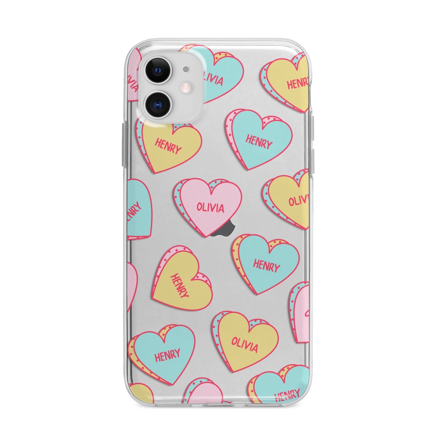 Personalised Heart Sweets Apple iPhone 11 in White with Bumper Case
