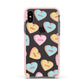 Personalised Heart Sweets Apple iPhone Xs Impact Case Pink Edge on Black Phone