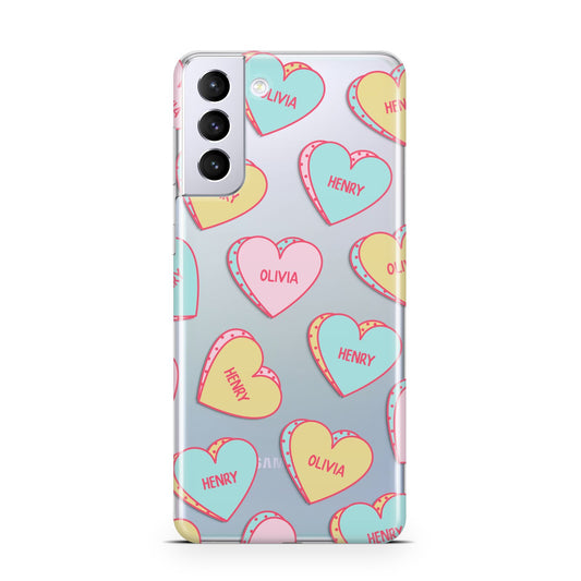 Personalised Heart Sweets Samsung S21 Plus Phone Case