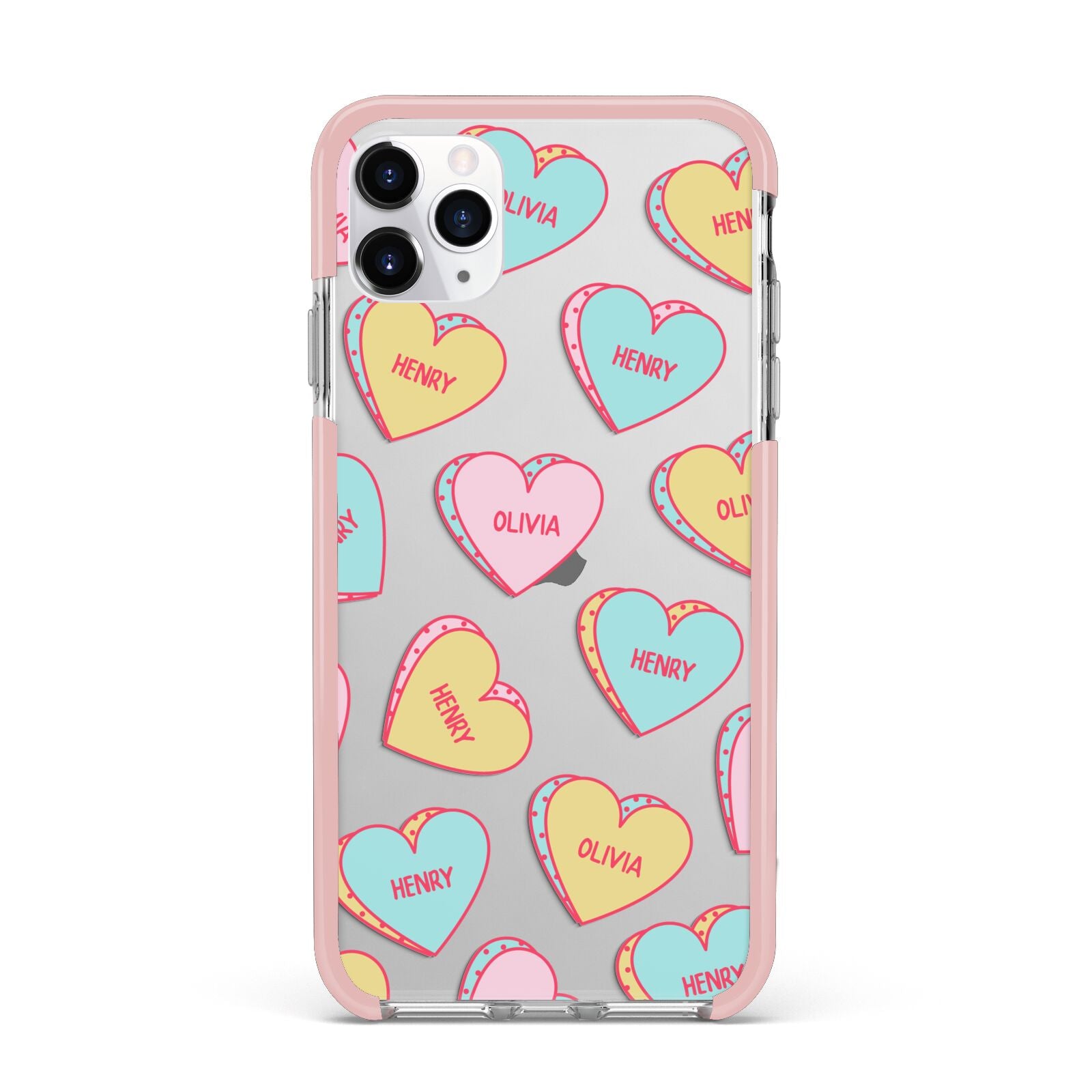 Personalised Heart Sweets iPhone 11 Pro Max Impact Pink Edge Case