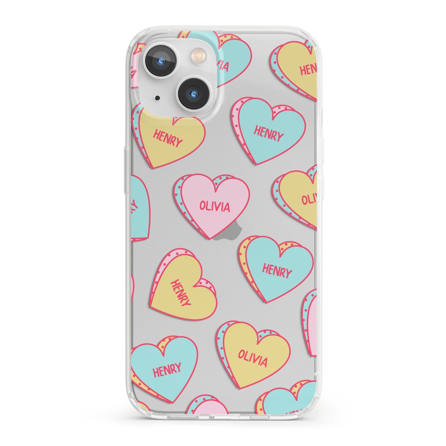 Personalised Heart Sweets iPhone 13 Clear Bumper Case