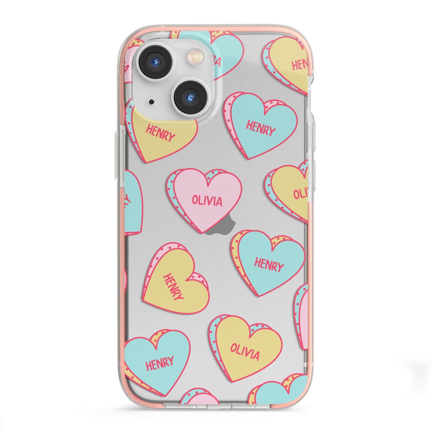 Personalised Heart Sweets iPhone 13 Mini TPU Impact Case with Pink Edges