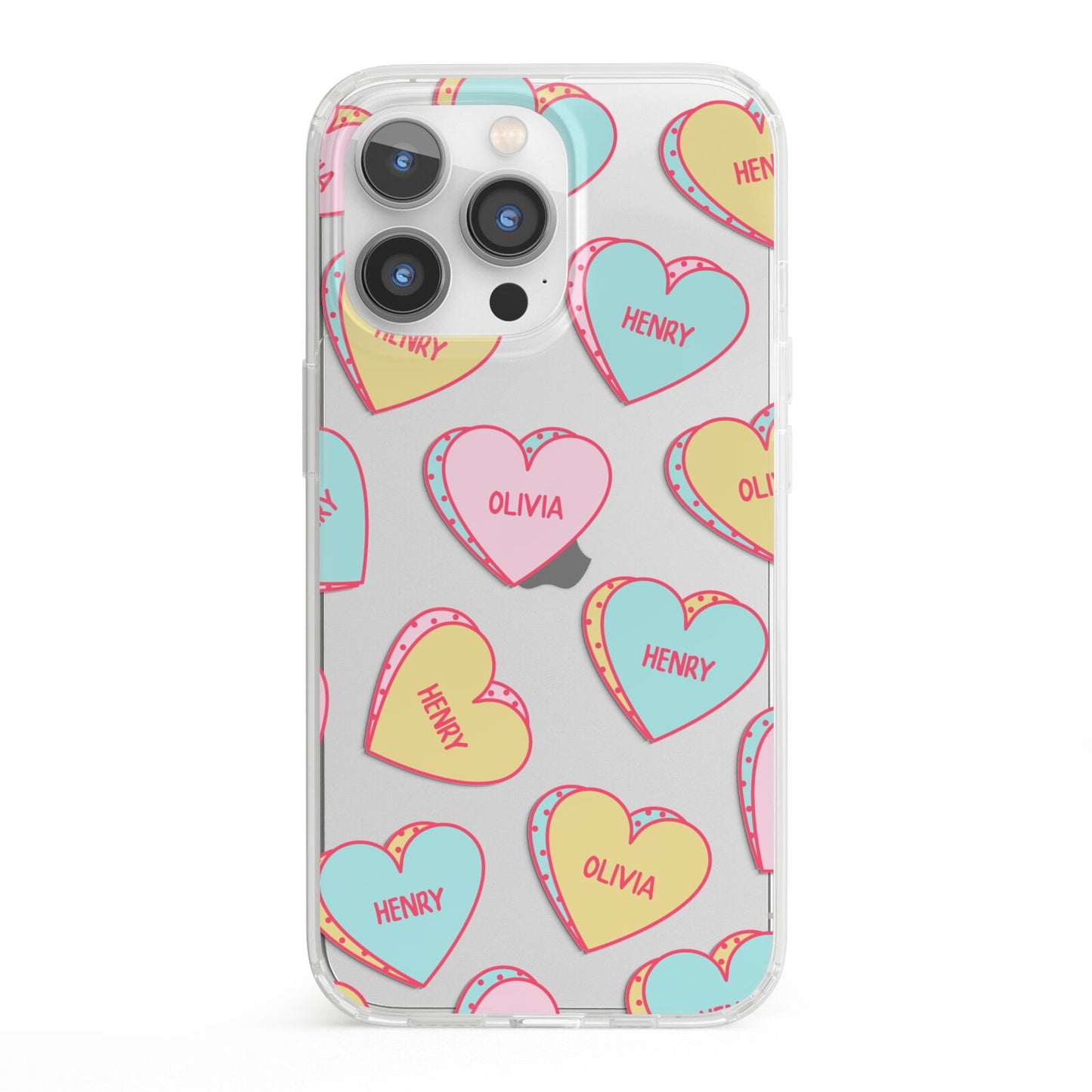Personalised Heart Sweets iPhone 13 Pro Clear Bumper Case