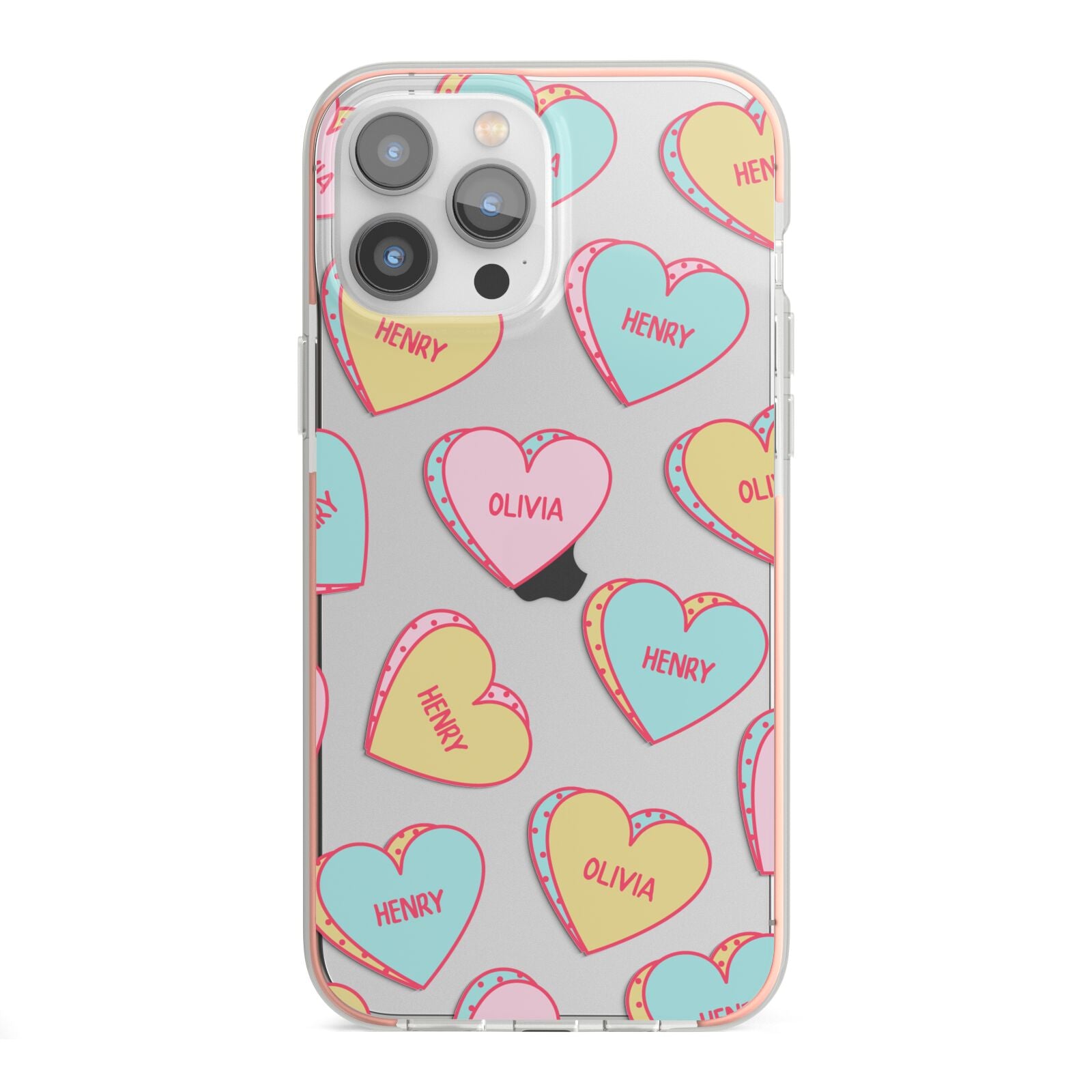 Personalised Heart Sweets iPhone 13 Pro Max TPU Impact Case with Pink Edges
