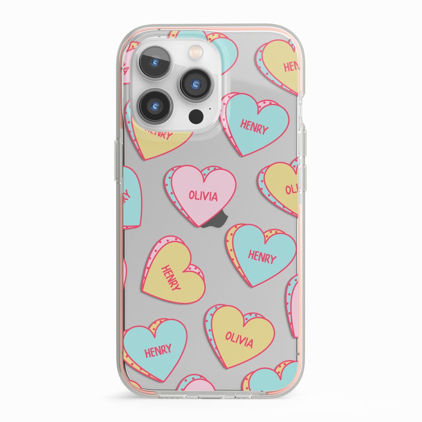 Personalised Heart Sweets iPhone 13 Pro TPU Impact Case with Pink Edges