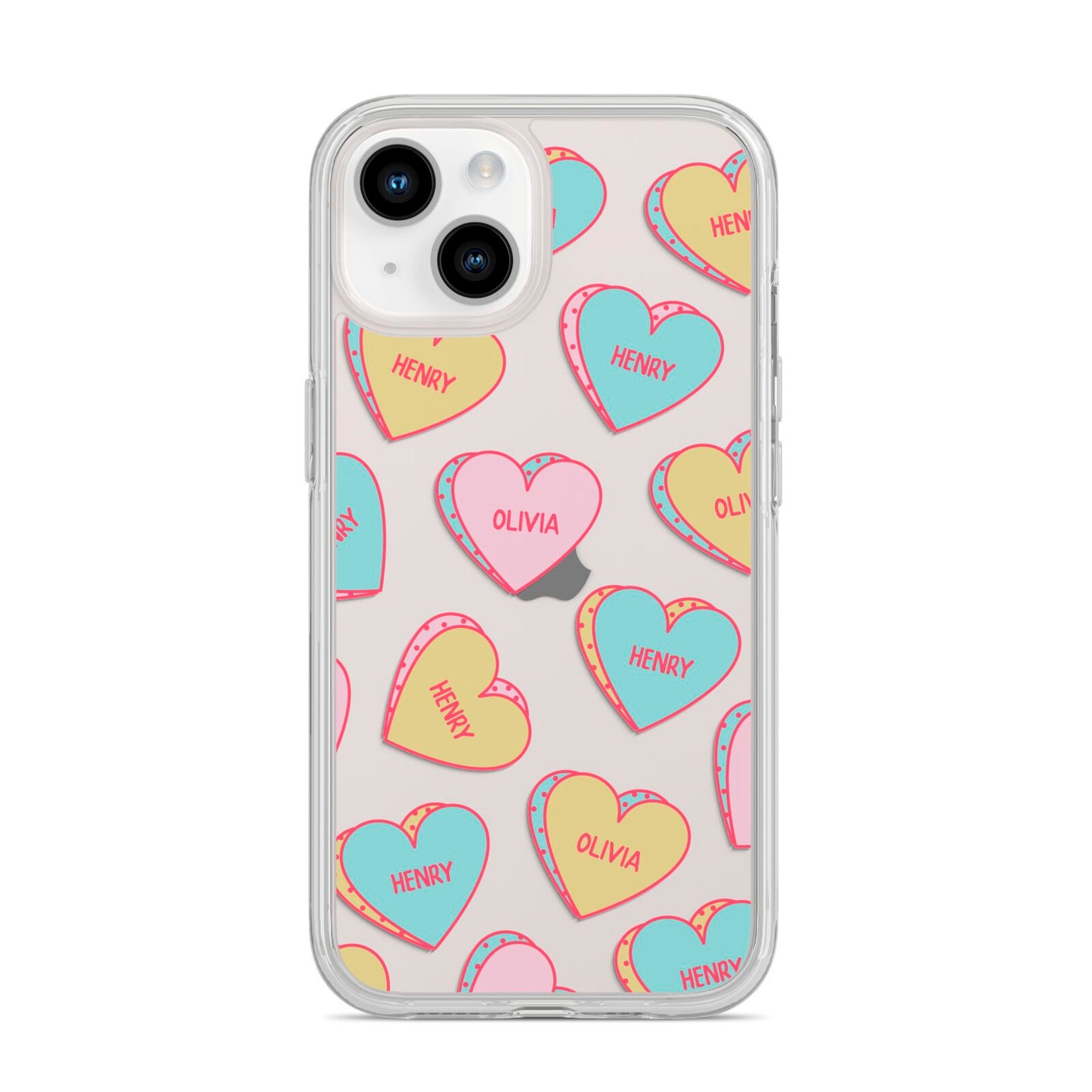 Personalised Heart Sweets iPhone 14 Clear Tough Case Starlight