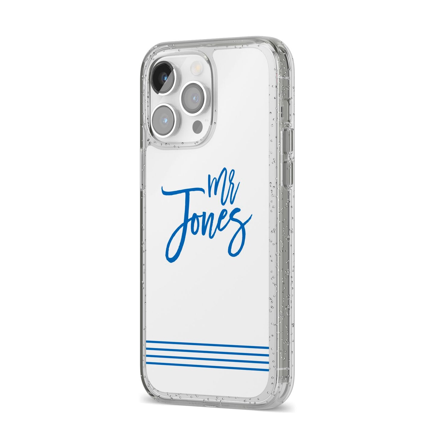 Personalised His iPhone 14 Pro Max Glitter Tough Case Silver Angled Image