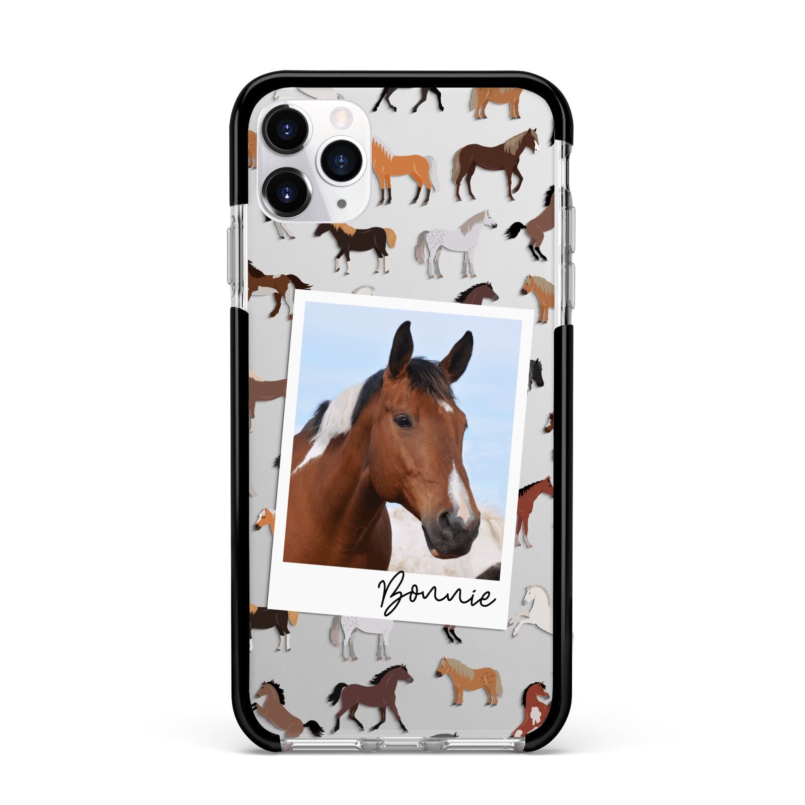Personalised Horse Photo Apple iPhone 11 Pro Max in Silver with Black Impact Case
