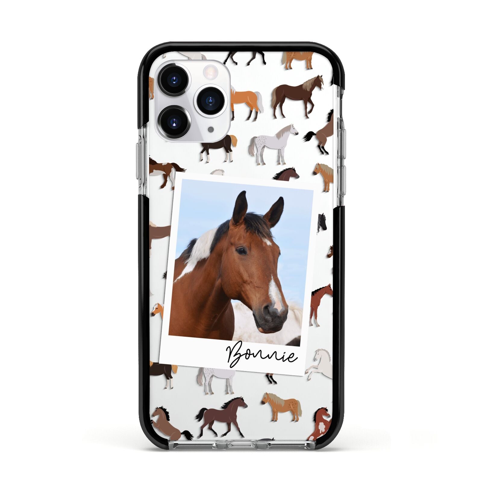 Personalised Horse Photo Apple iPhone 11 Pro in Silver with Black Impact Case