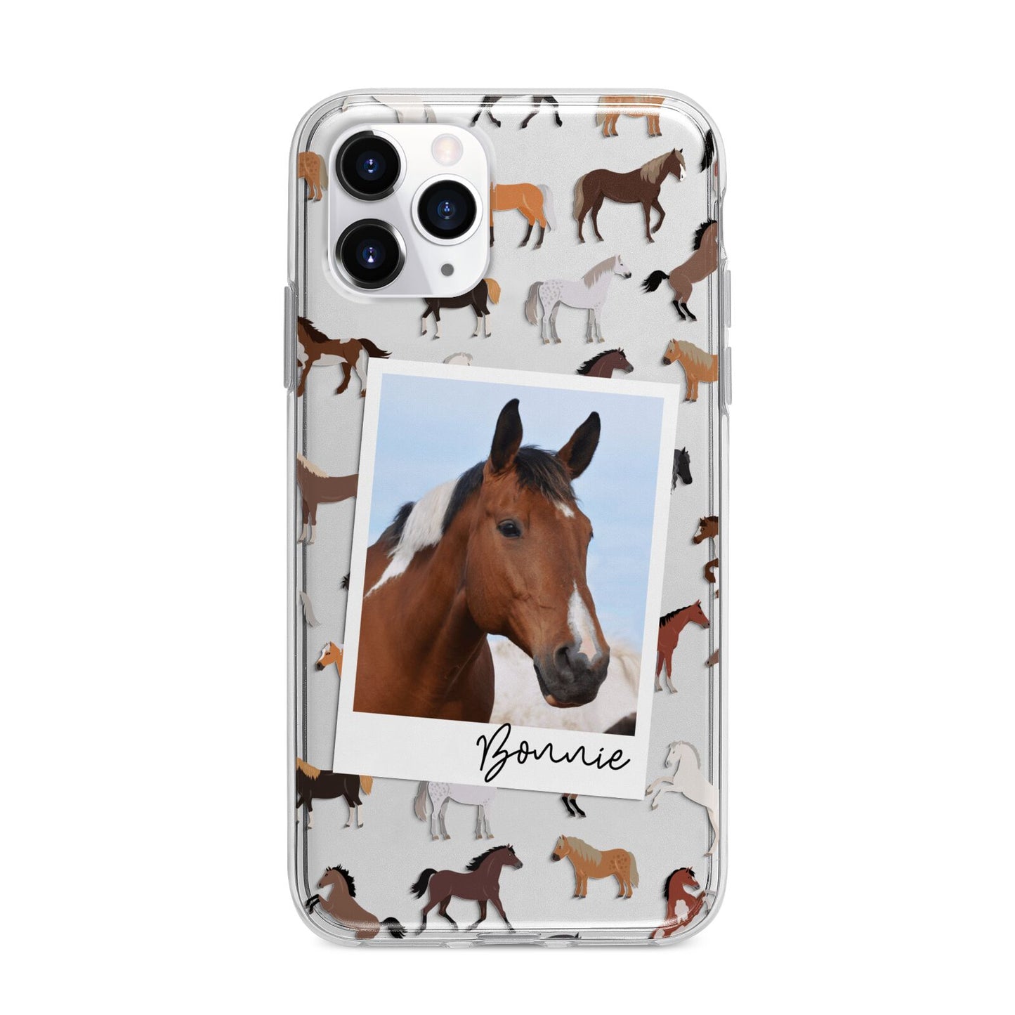 Personalised Horse Photo Apple iPhone 11 Pro in Silver with Bumper Case
