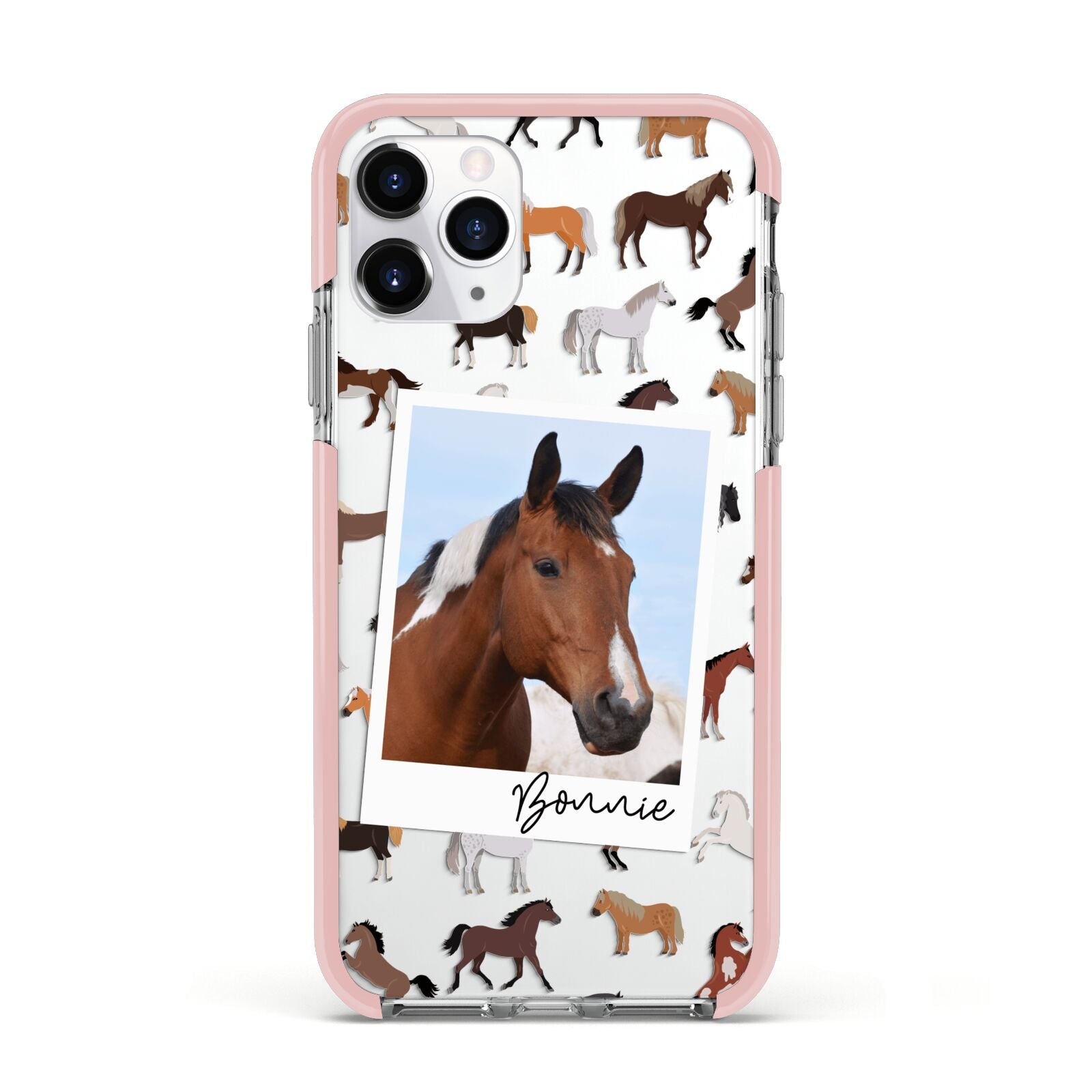 Personalised Horse Photo Apple iPhone 11 Pro in Silver with Pink Impact Case