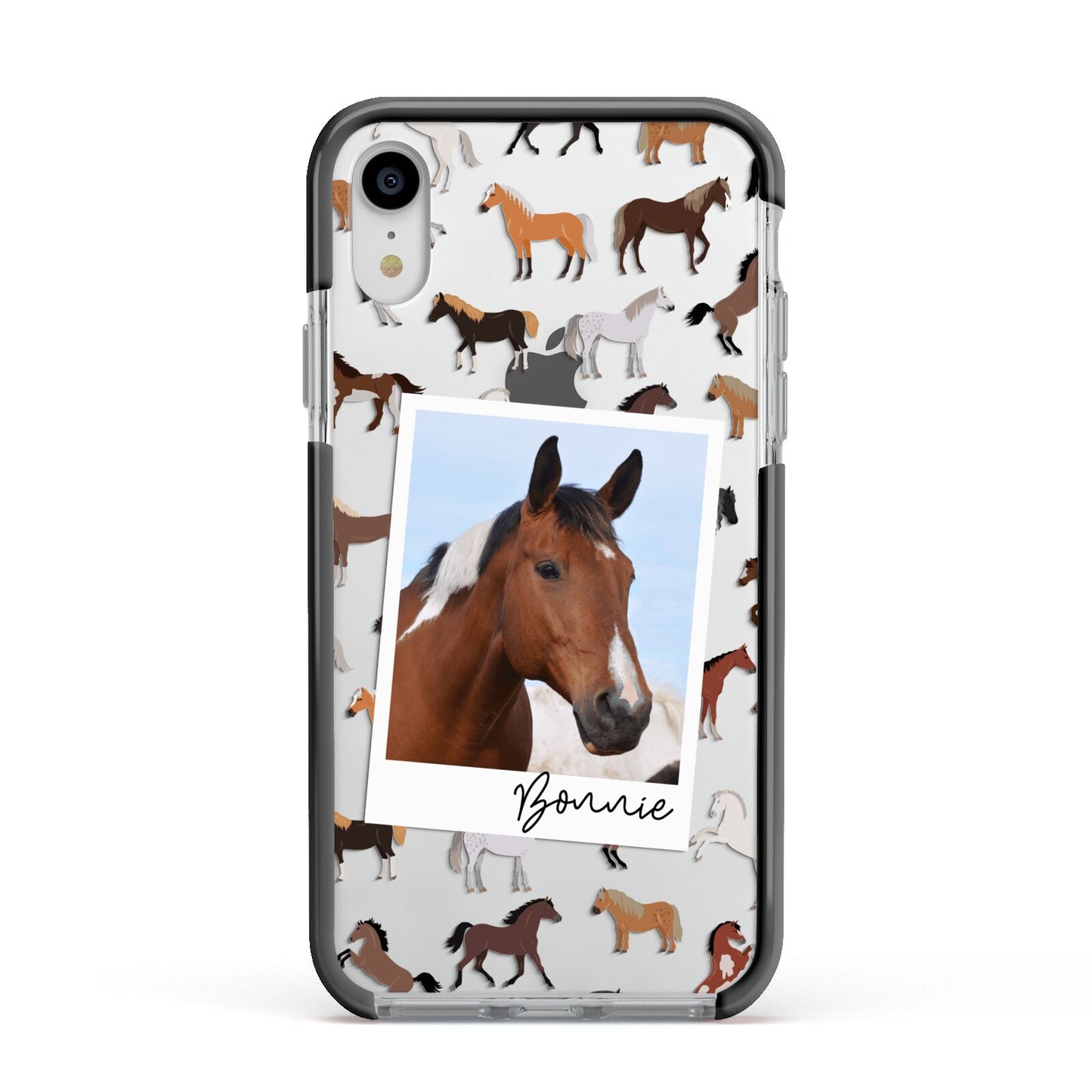 Personalised Horse Photo Apple iPhone XR Impact Case Black Edge on Silver Phone