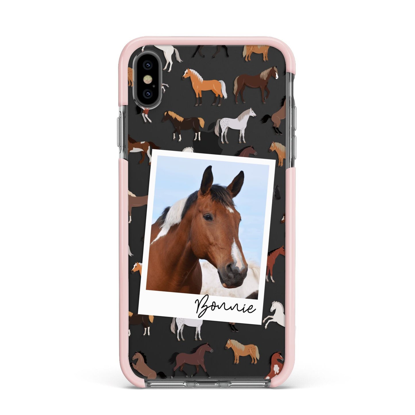Personalised Horse Photo Apple iPhone Xs Max Impact Case Pink Edge on Black Phone