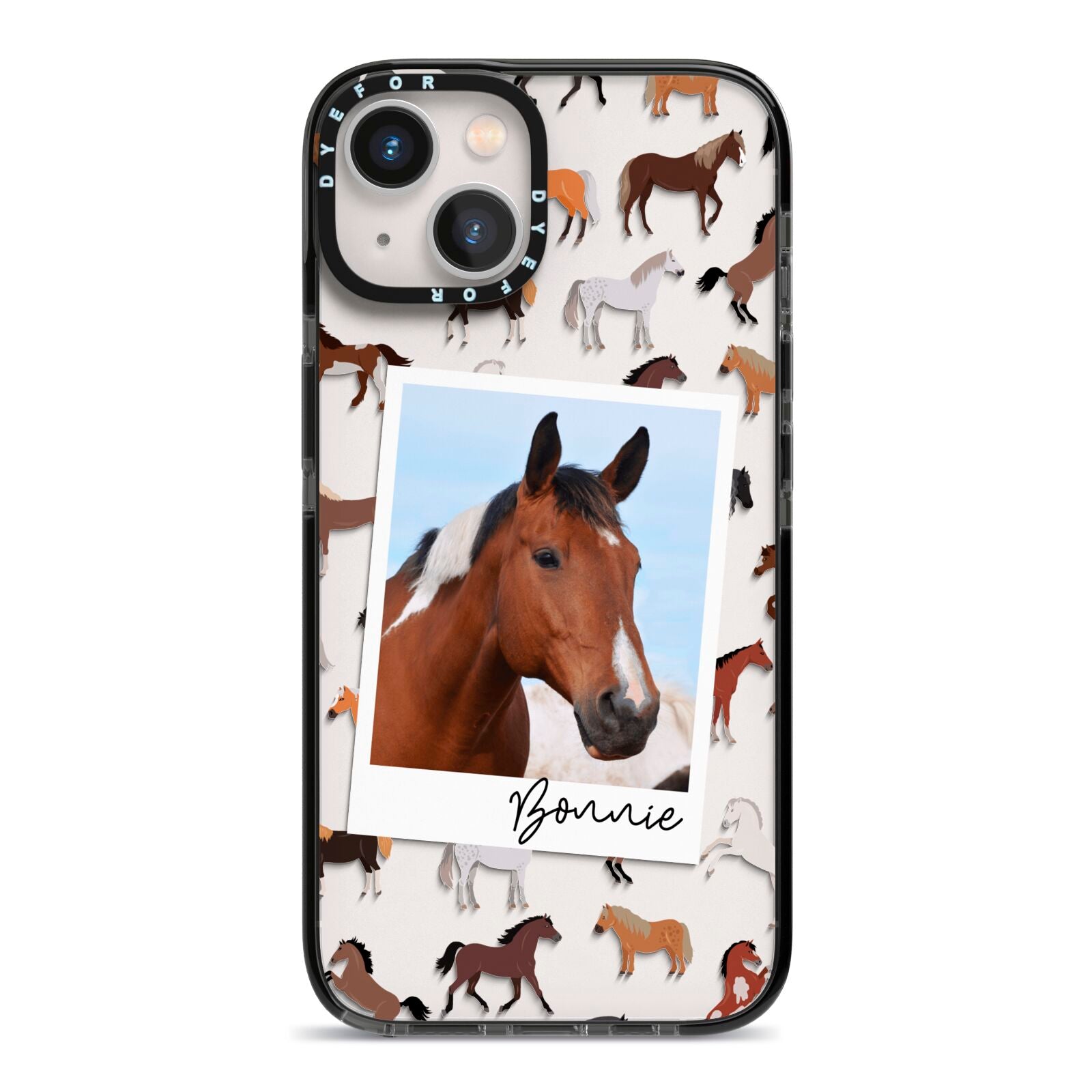 Personalised Horse Photo iPhone 13 Black Impact Case on Silver phone