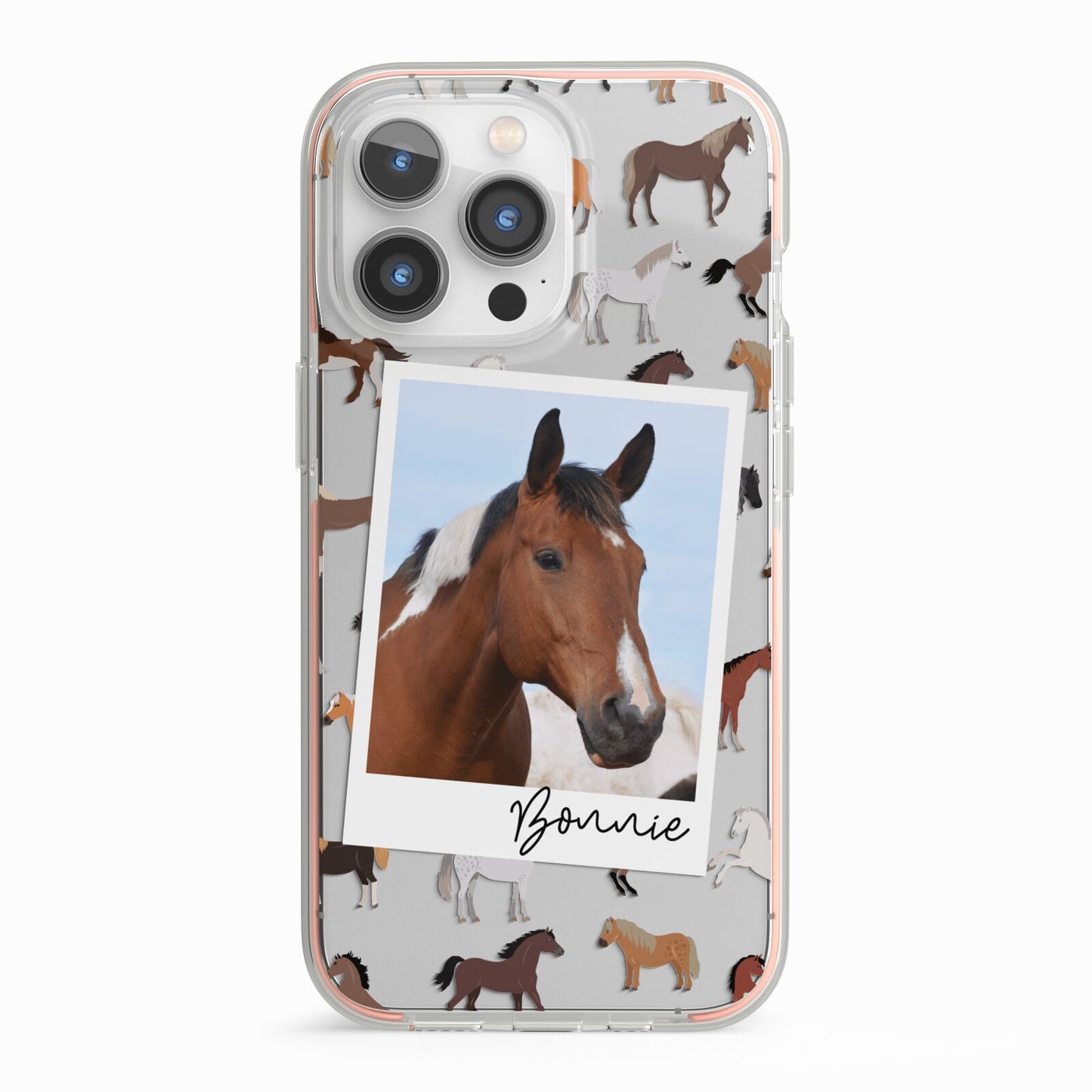 Personalised Horse Photo iPhone 13 Pro TPU Impact Case with Pink Edges