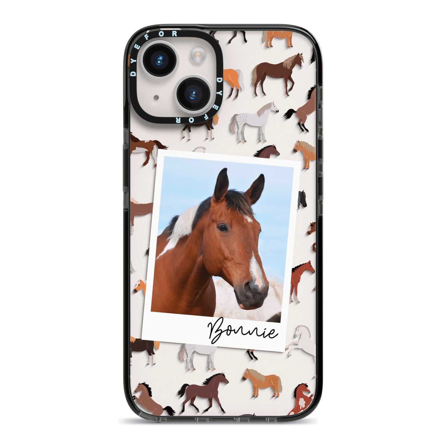 Personalised Horse Photo iPhone 14 Black Impact Case on Silver phone