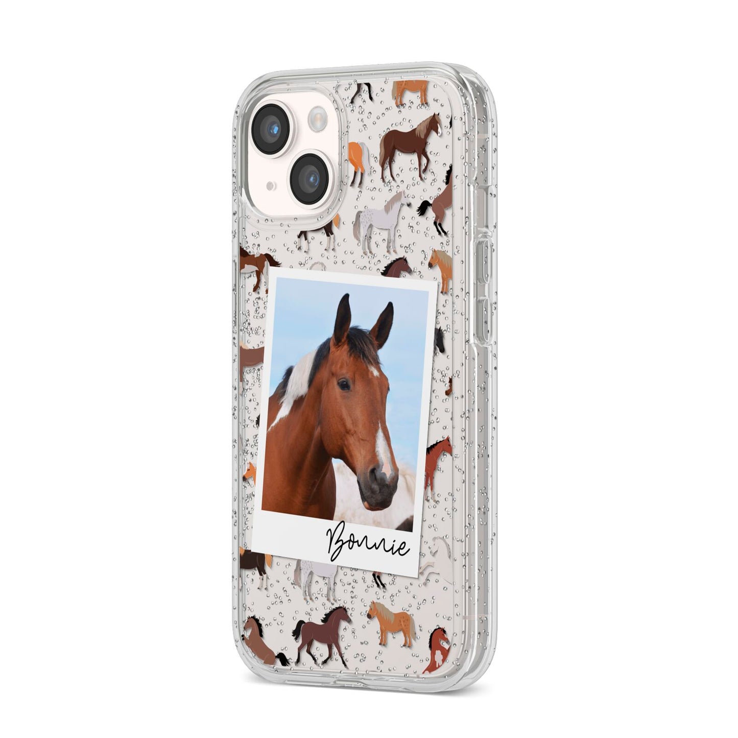 Personalised Horse Photo iPhone 14 Glitter Tough Case Starlight Angled Image