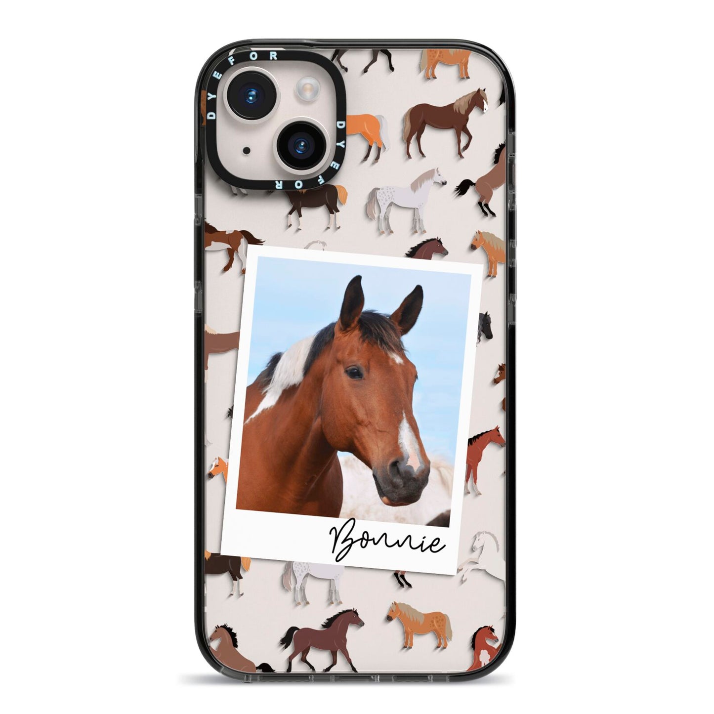 Personalised Horse Photo iPhone 14 Plus Black Impact Case on Silver phone