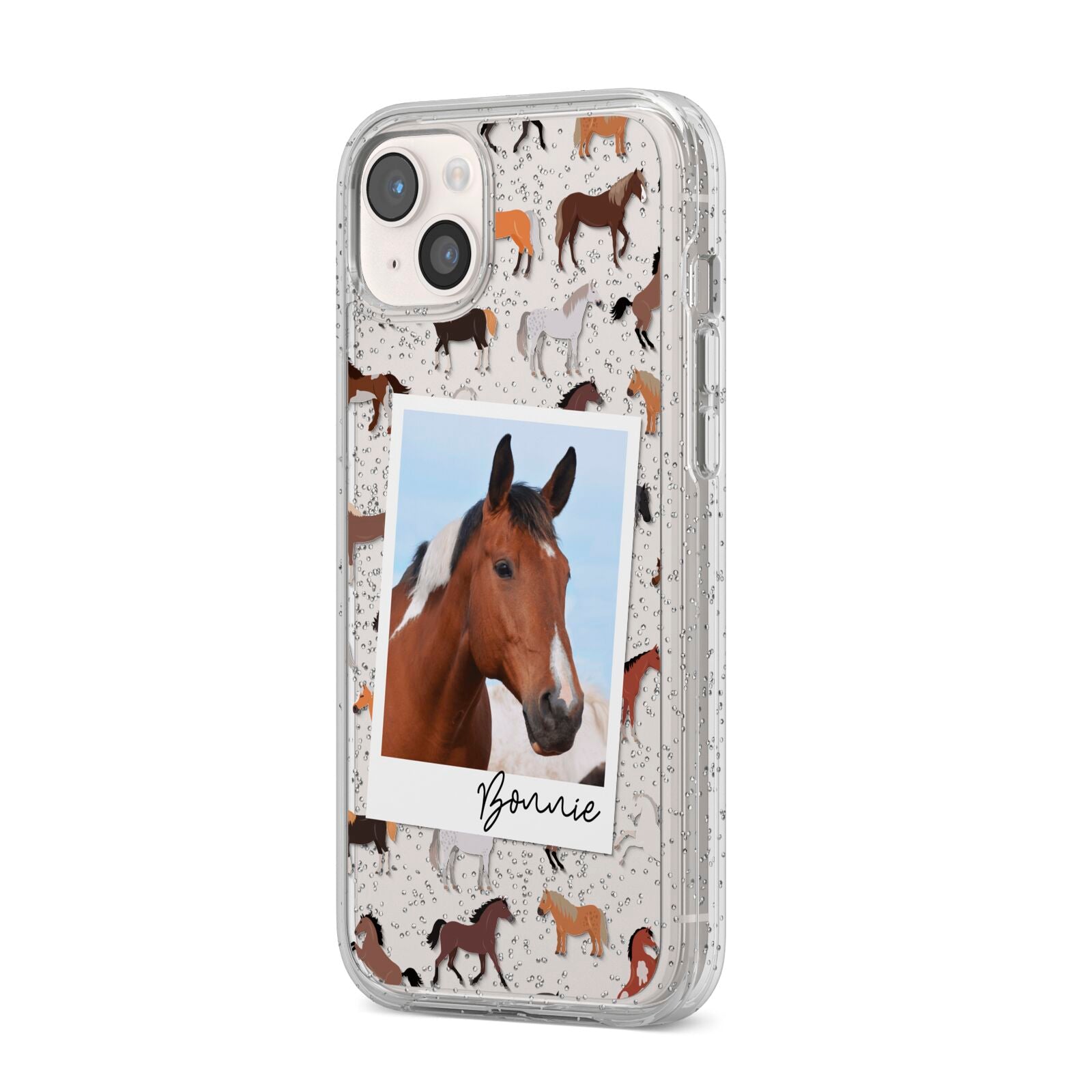 Personalised Horse Photo iPhone 14 Plus Glitter Tough Case Starlight Angled Image