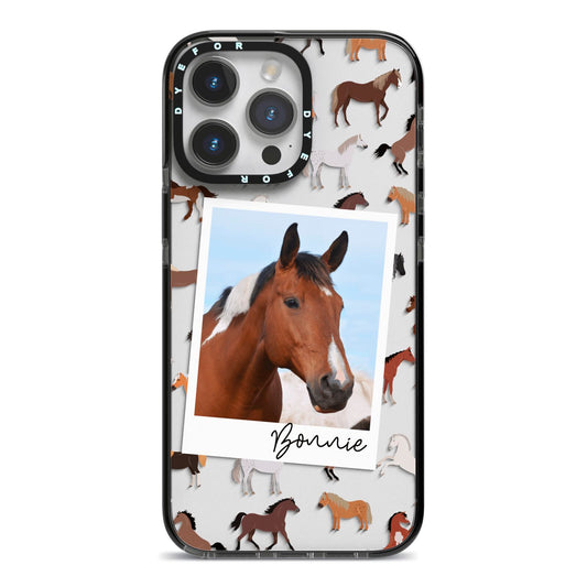 Personalised Horse Photo iPhone 14 Pro Max Black Impact Case on Silver phone