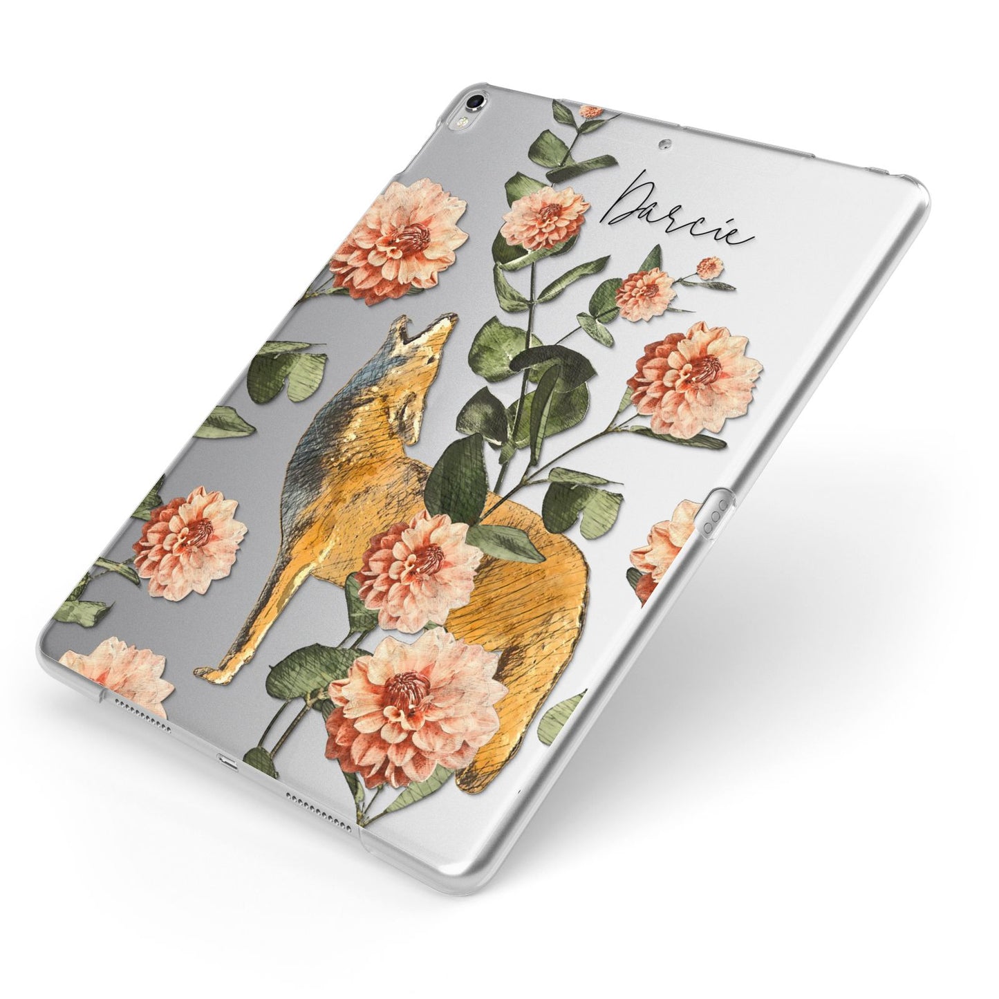 Personalised Howling Wolf Apple iPad Case on Silver iPad Side View