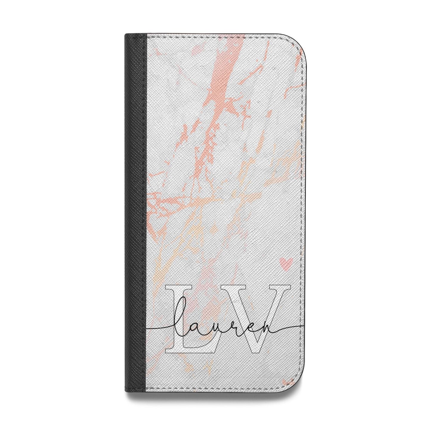 Personalised Initial Pink Marble Vegan Leather Flip Samsung Case