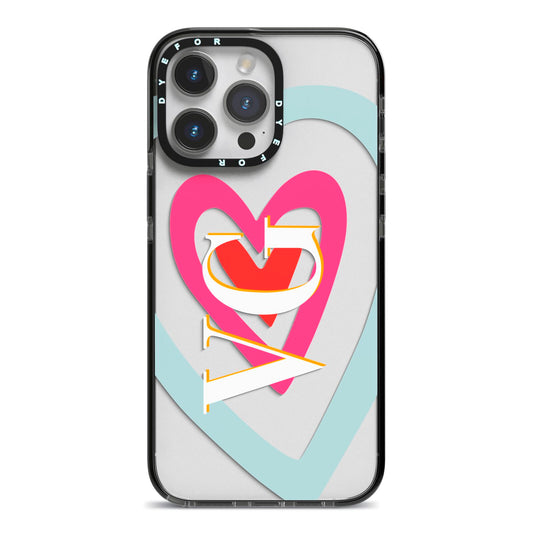 Personalised Initials Heart iPhone 14 Pro Max Black Impact Case on Silver phone