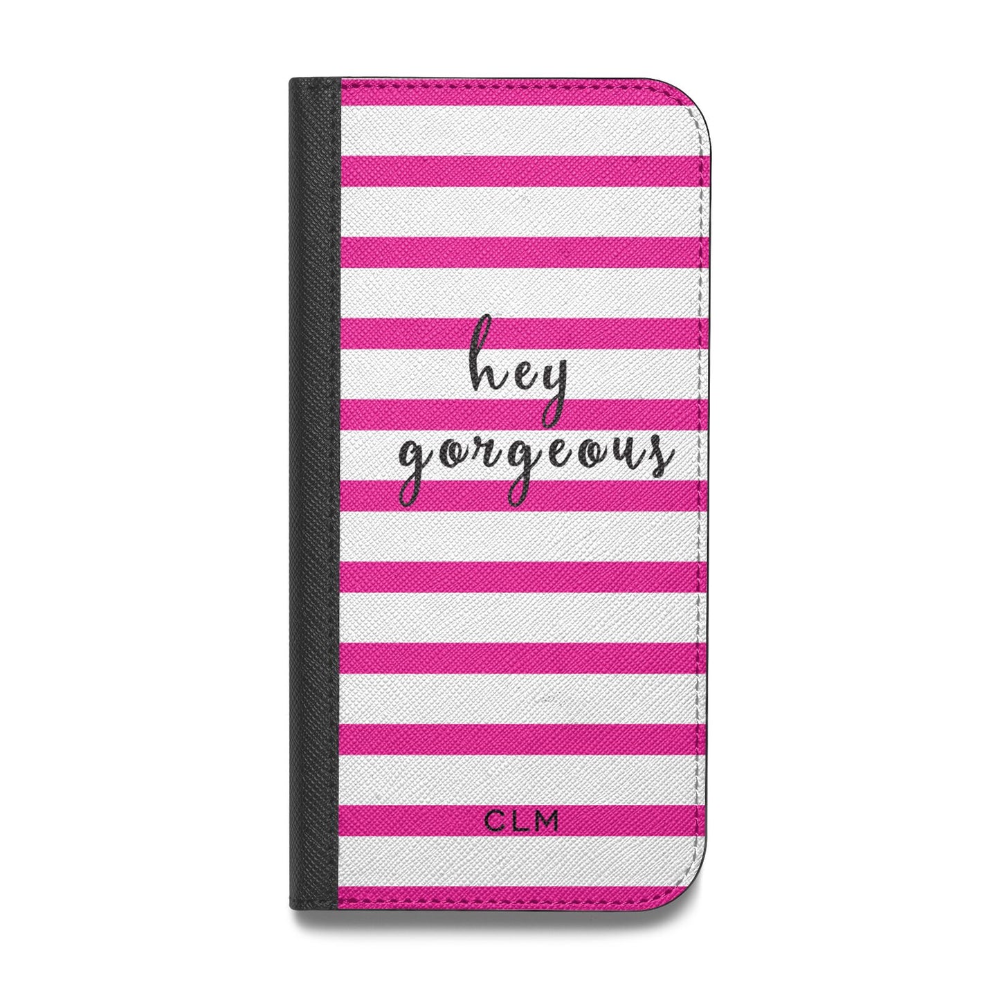 Personalised Initials Pink Striped Vegan Leather Flip iPhone Case