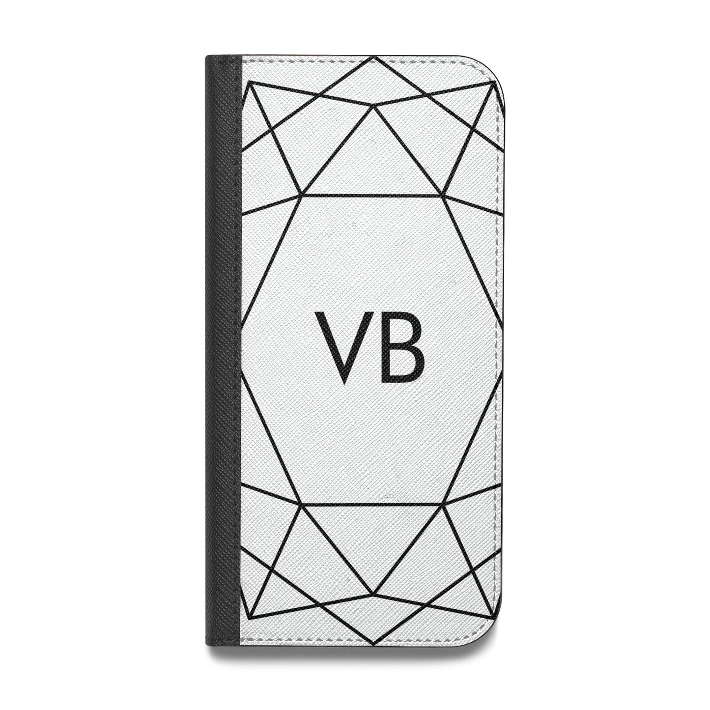 Personalised Initials White Geometric Vegan Leather Flip Samsung Case