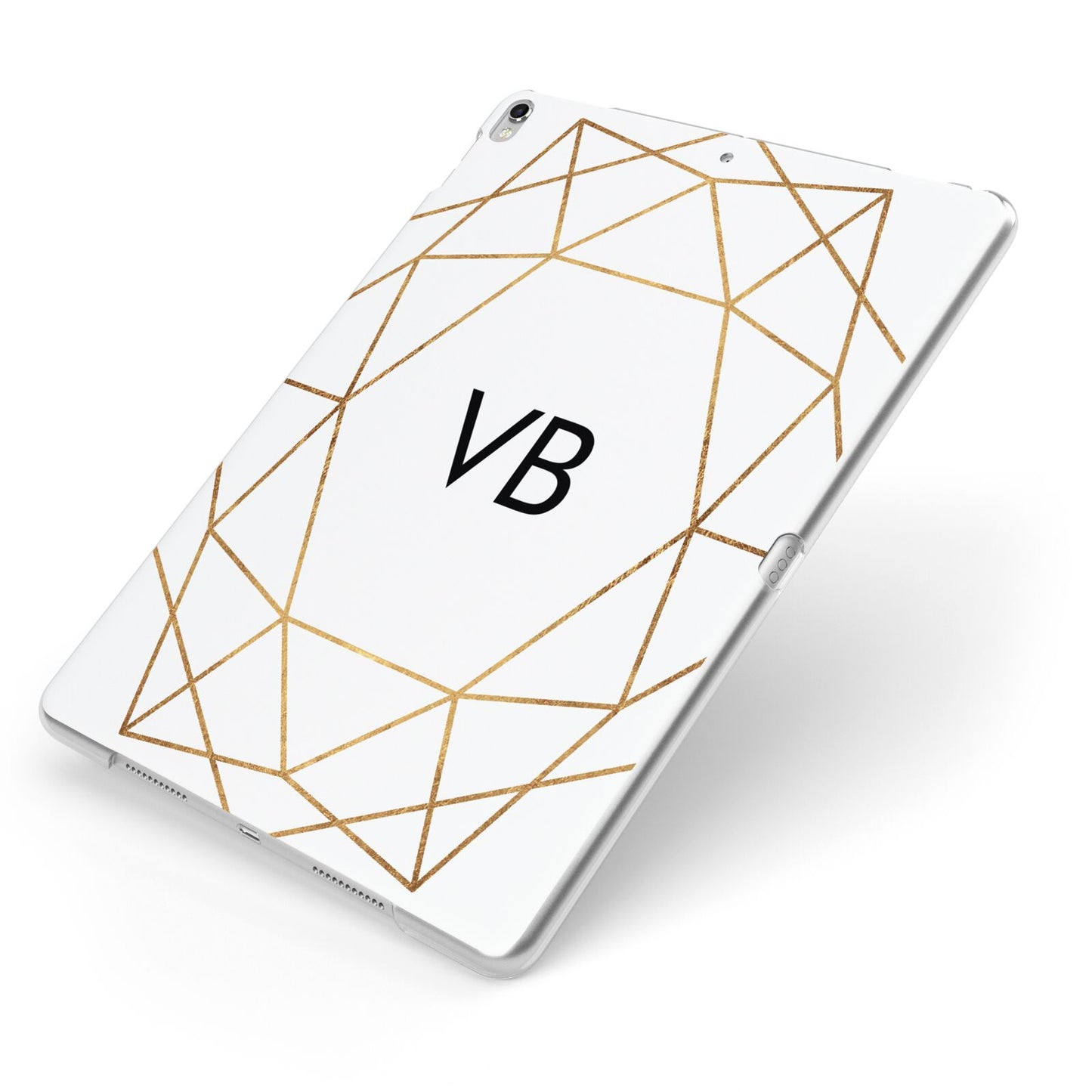 Personalised Initials White Gold Geometric Apple iPad Case on Silver iPad Side View