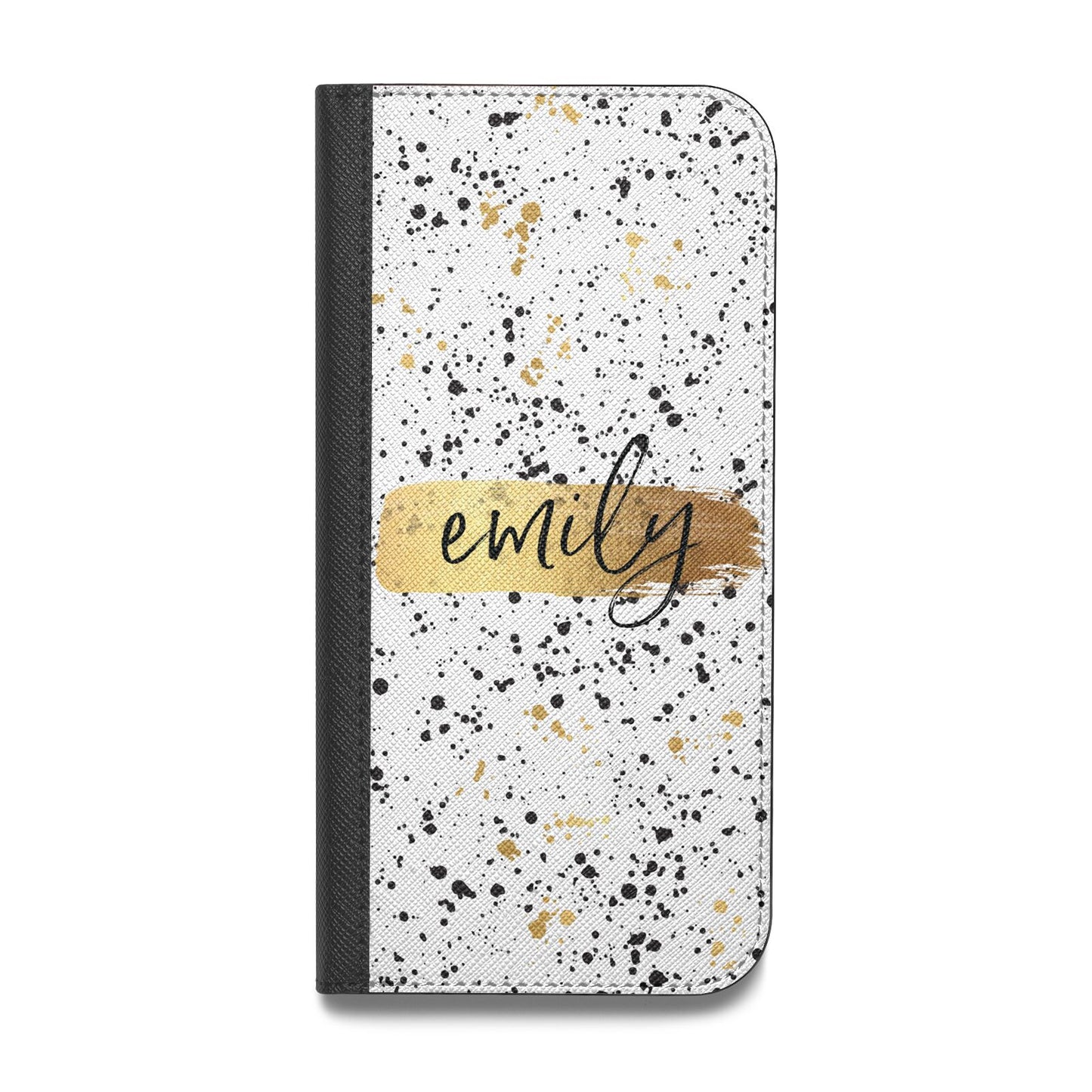 Personalised Ink Splatter Gold Vegan Leather Flip Samsung Case