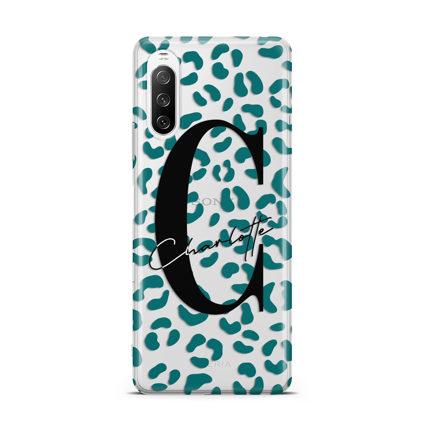 Personalised Leopard Print Clear Green Sony Xperia 10 III Case