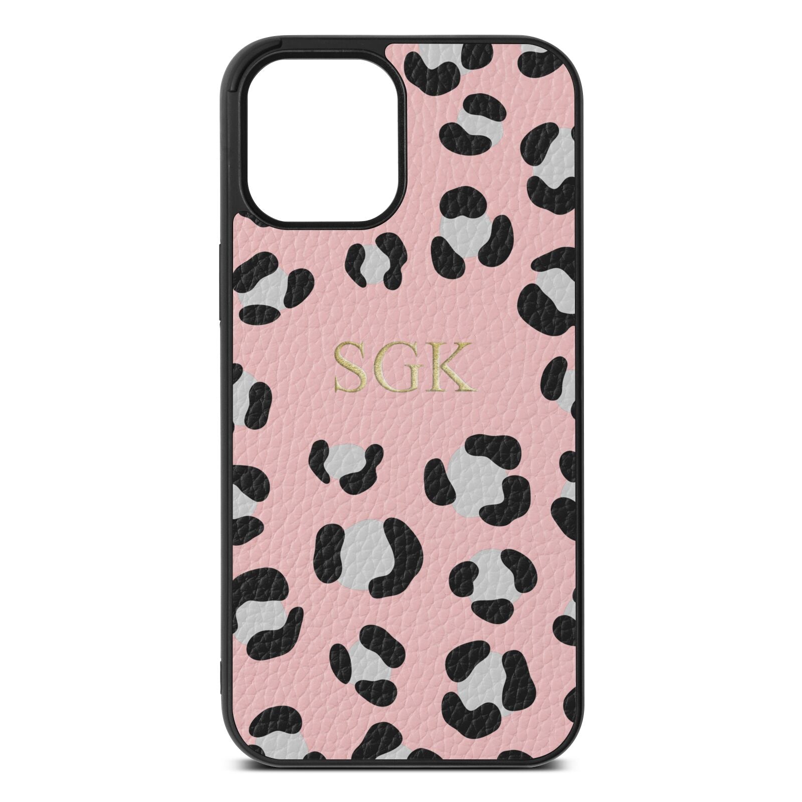 Personalised Leopard Print Embossed Pink Pebble Leather iPhone 12 Pro Max Case