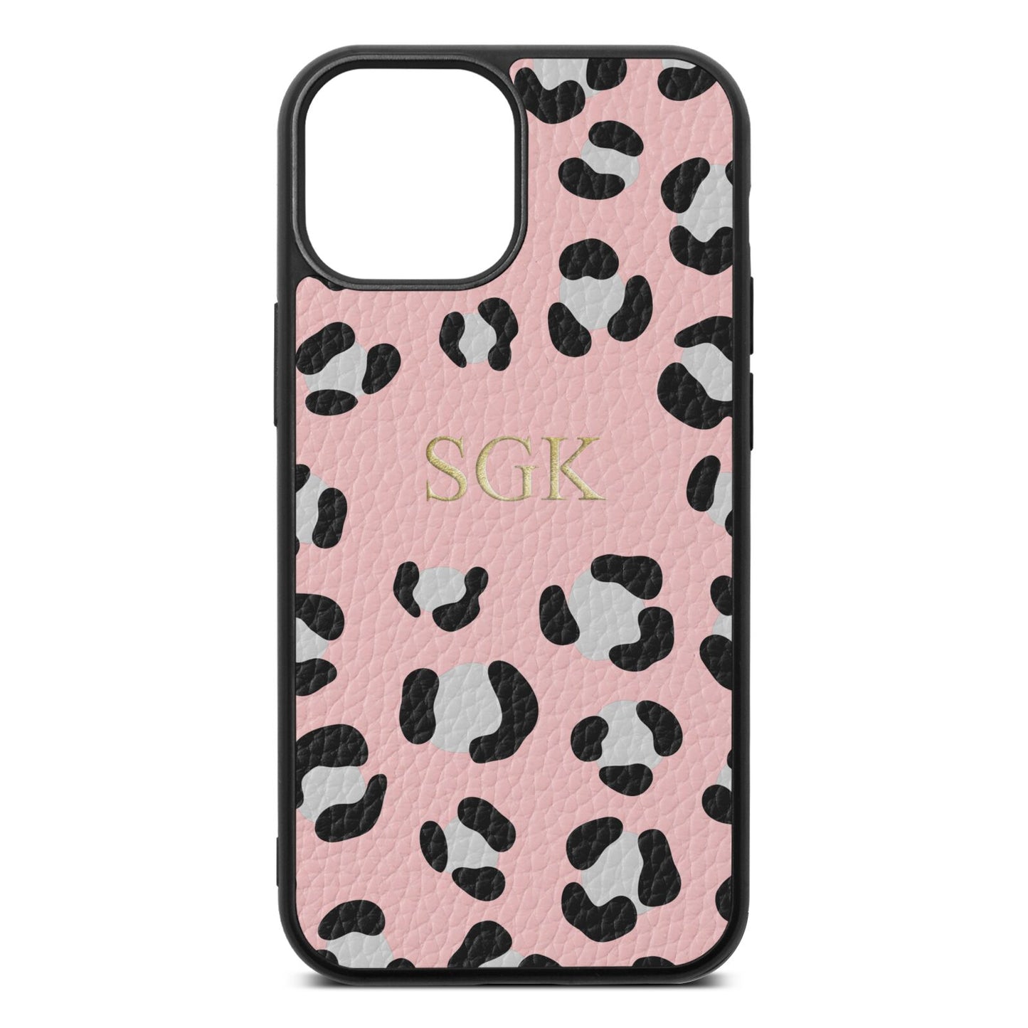 Personalised Leopard Print Embossed Pink Pebble Leather iPhone 13 Mini Case