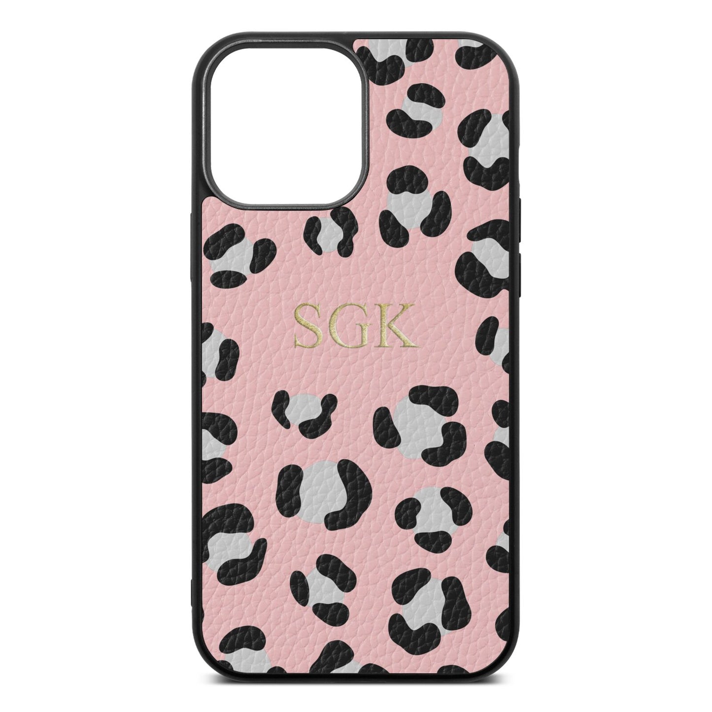 Personalised Leopard Print Embossed Pink Pebble Leather iPhone 13 Pro Max Case