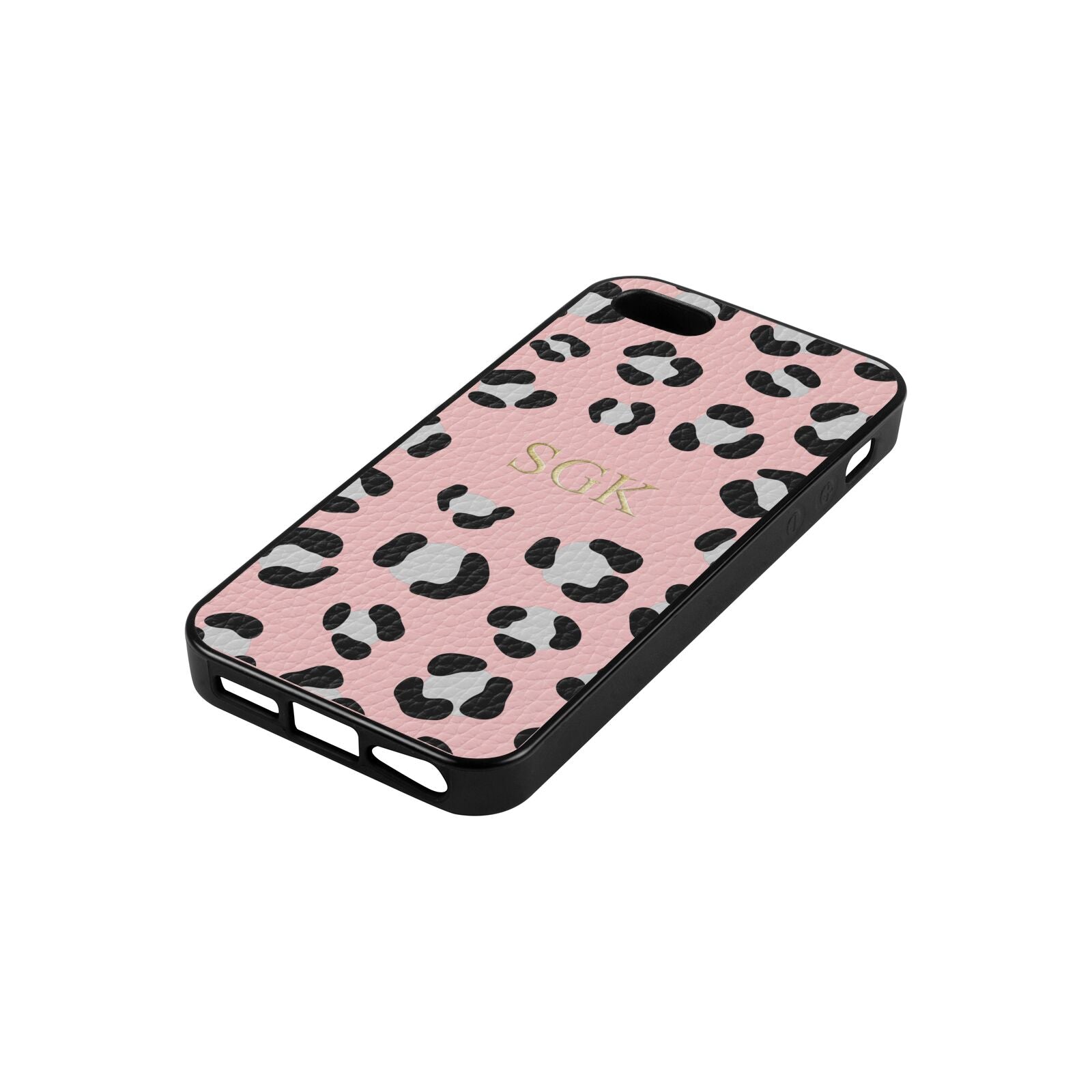 Personalised Leopard Print Embossed Pink Pebble Leather iPhone 5 Case Side Angle
