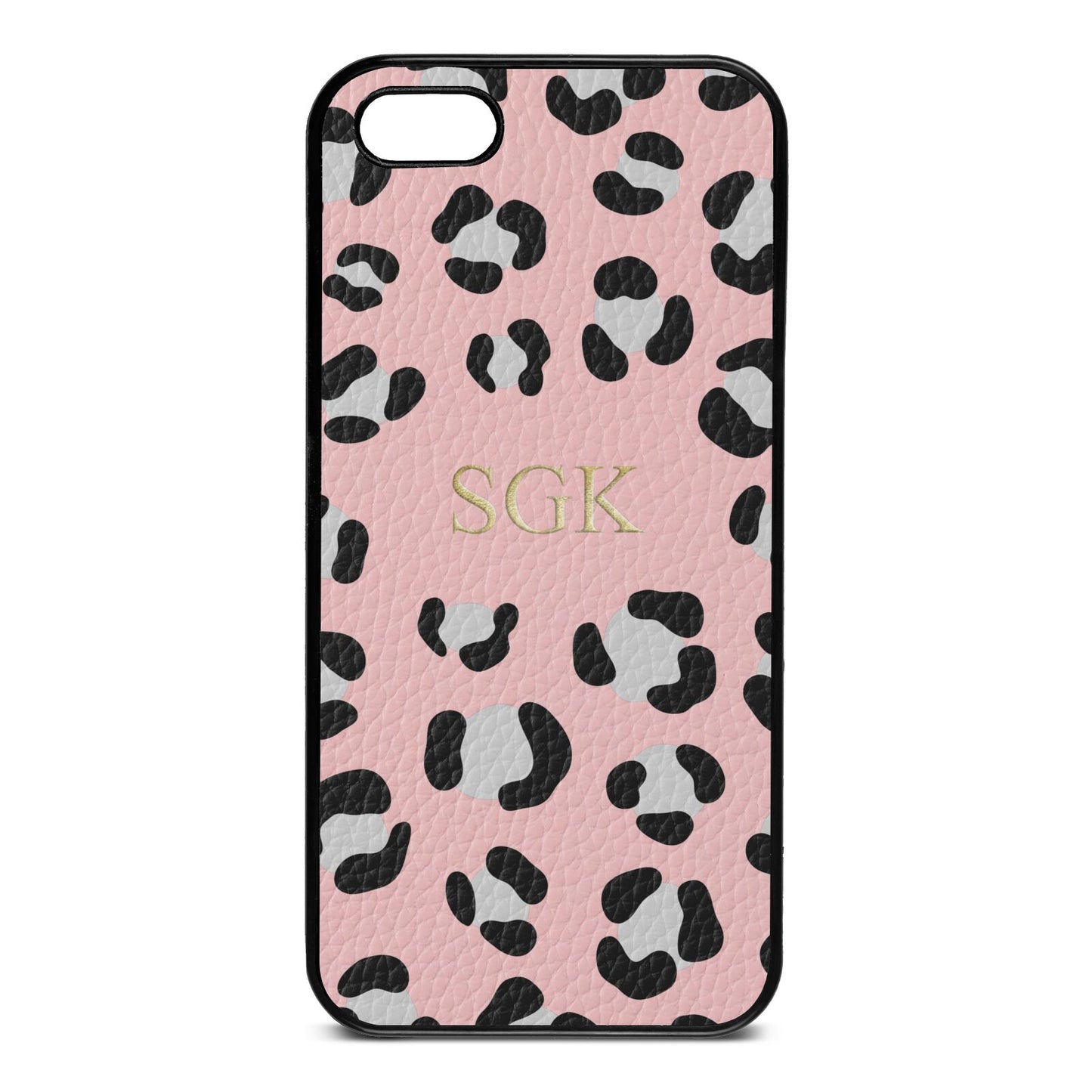 Personalised Leopard Print Embossed Pink Pebble Leather iPhone 5 Case