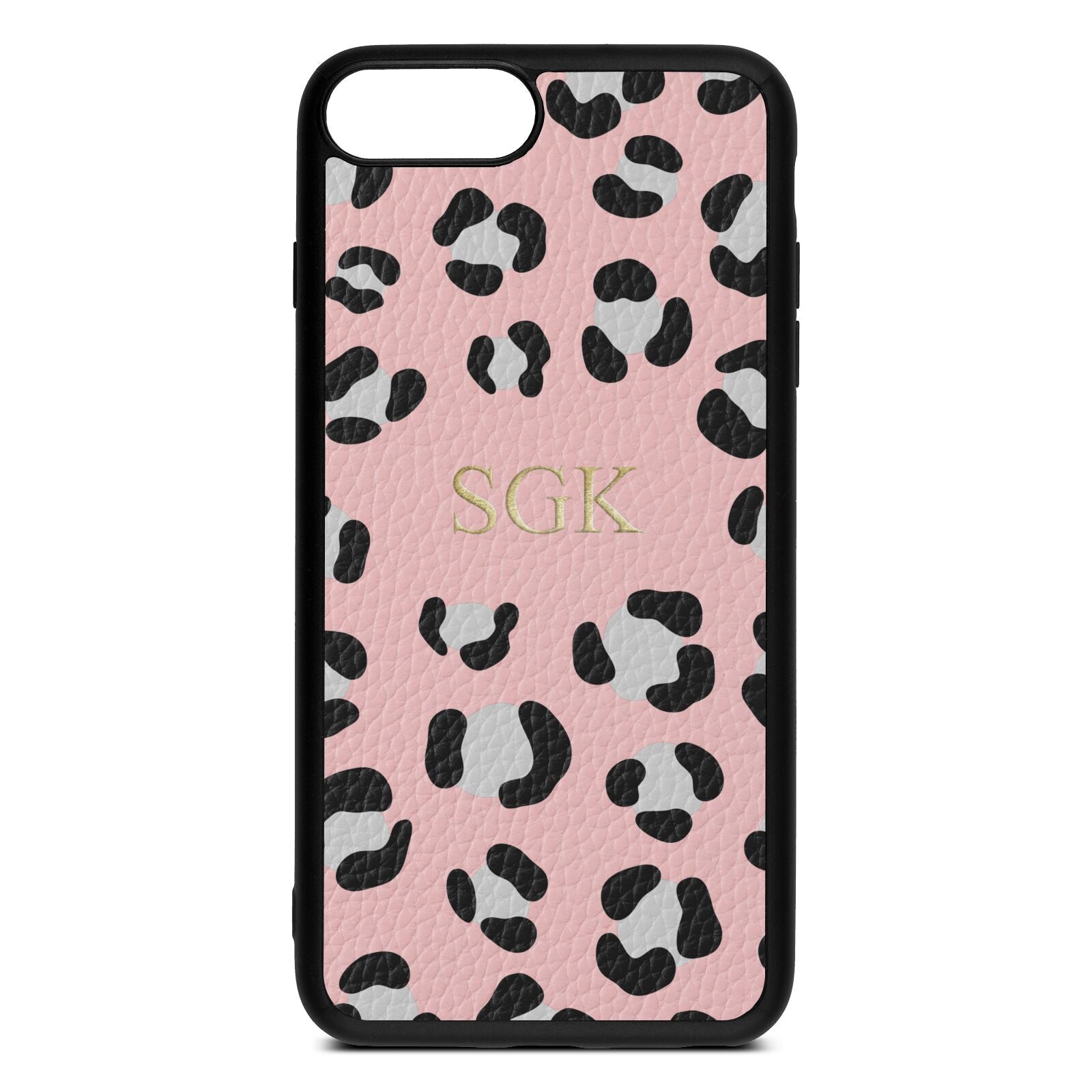 Personalised Leopard Print Embossed Pink Pebble Leather iPhone 8 Plus Case