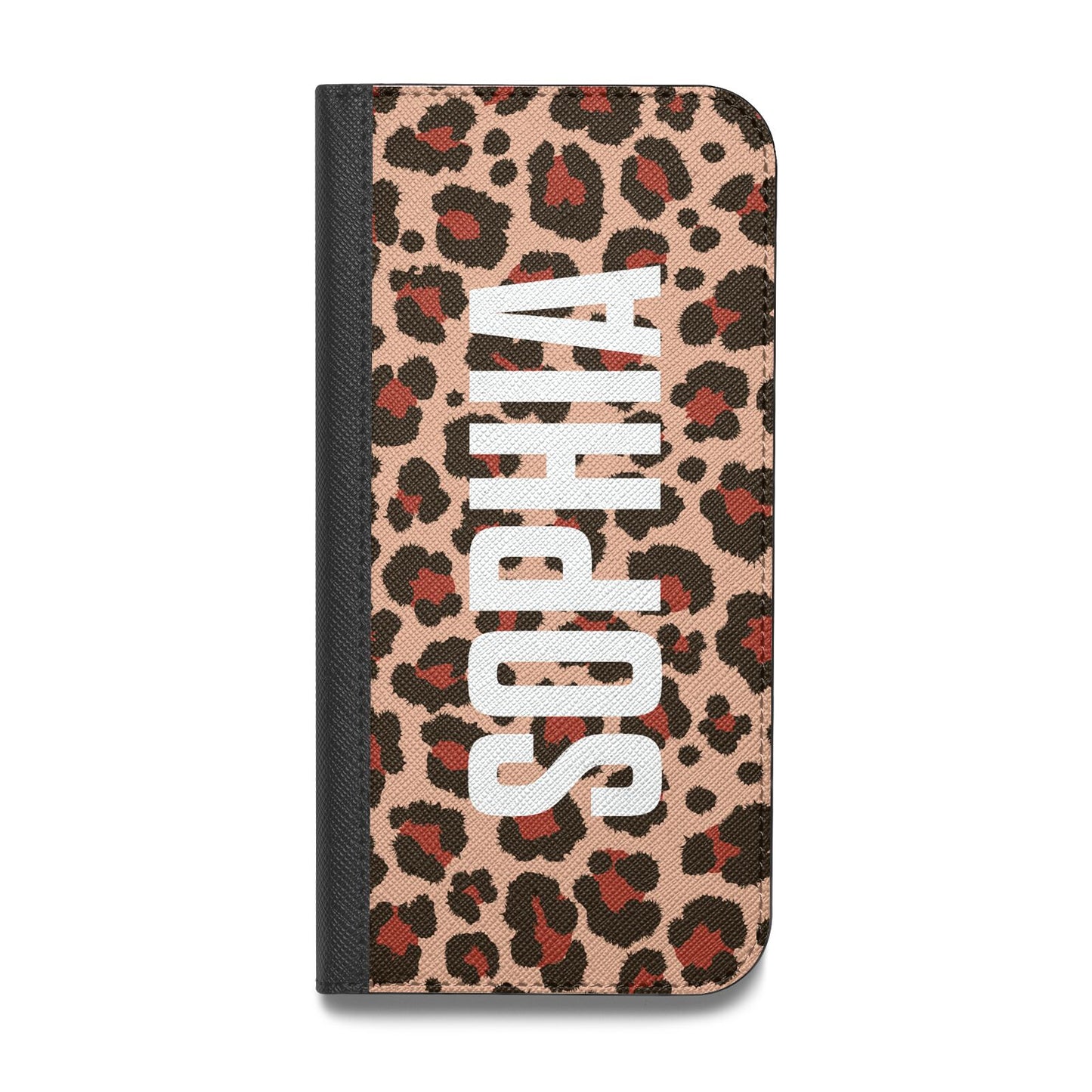 Personalised Leopard Print Name Vegan Leather Flip Samsung Case