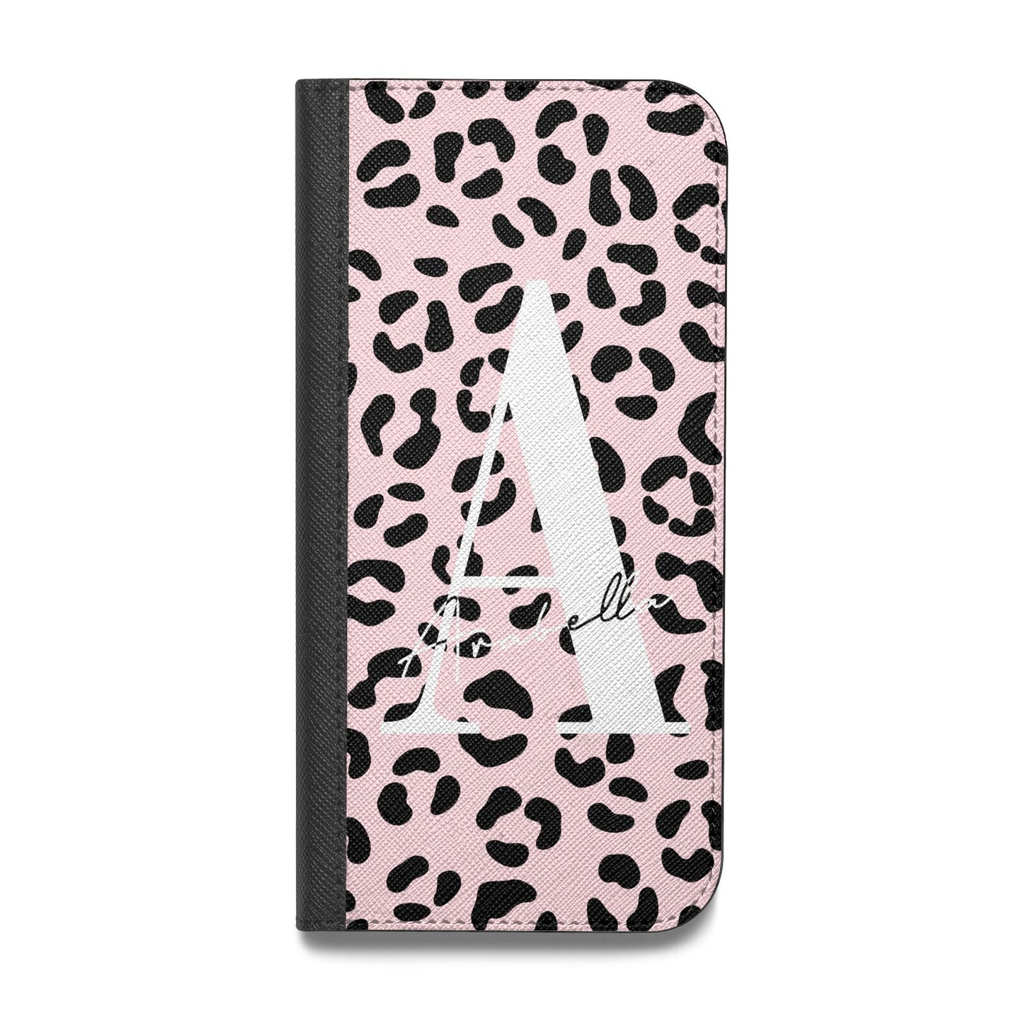 Personalised Leopard Print Pink Black Vegan Leather Flip Samsung Case