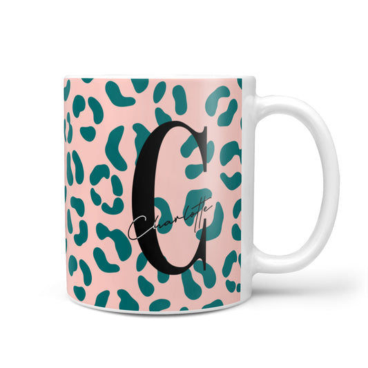 Personalised Leopard Print Pink Green 10oz Mug