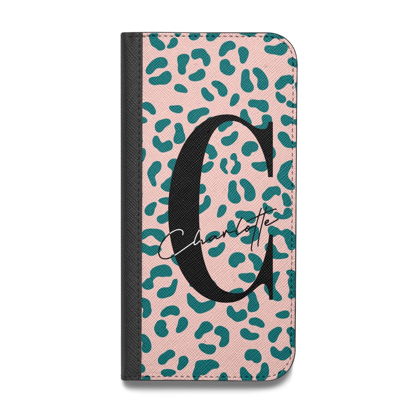 Personalised Leopard Print Pink Green Vegan Leather Flip Samsung Case